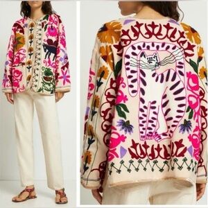 FORTE FORTE Jaguar De Lua Embroidered Wool Blend Jacket Italian Oversized S NWT